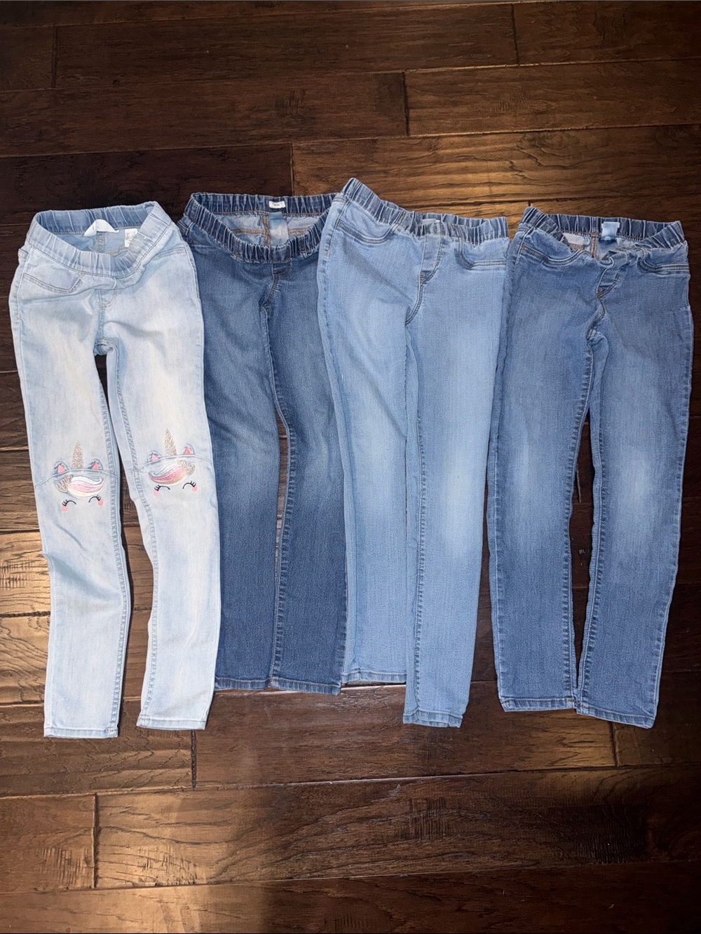 Girls' Pull-On Jeggings Pack - Light to Medium Blue Washes 4 Pairs Size 10